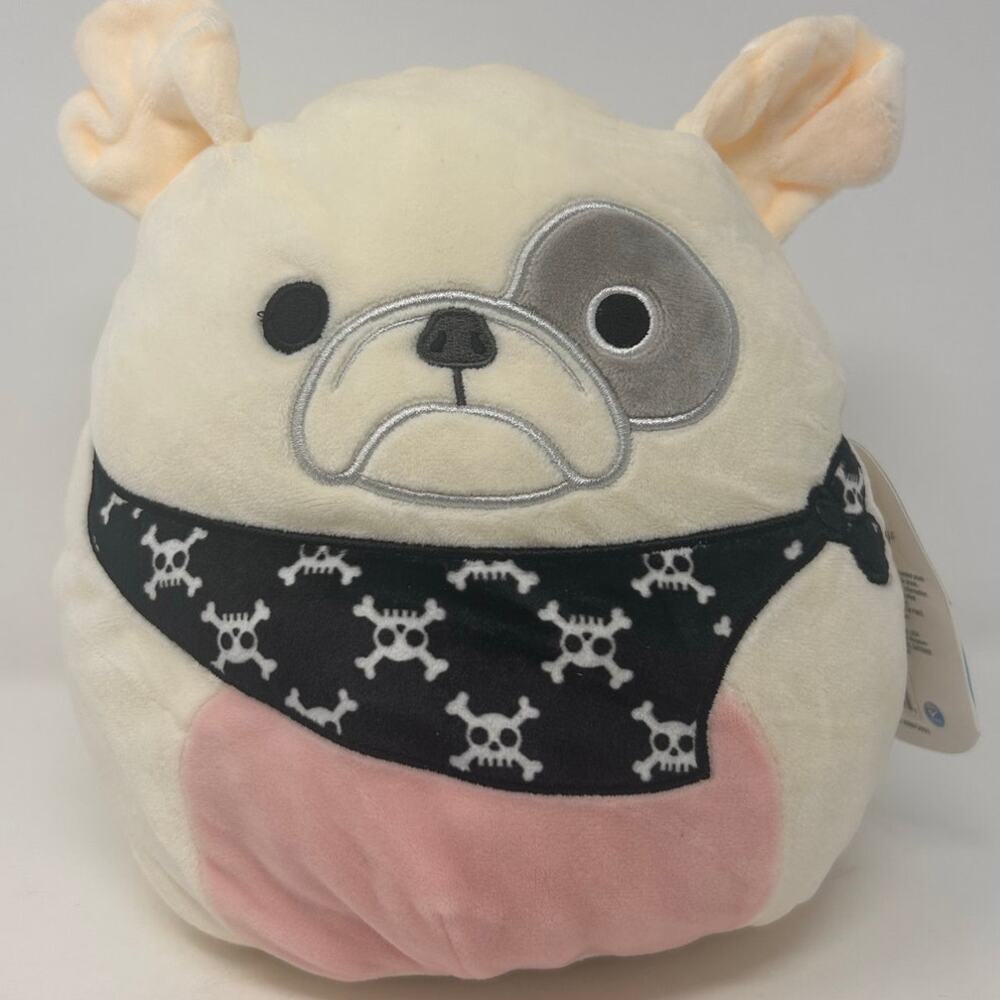 Kellytoy Squishmallow Plush Named Elanor Cream Pink Black Skull Bone Bandana